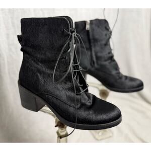 UGG Oriana Exotic Black Calf Hair Lace-Up Block Heel Ankle Boots 
Size 10